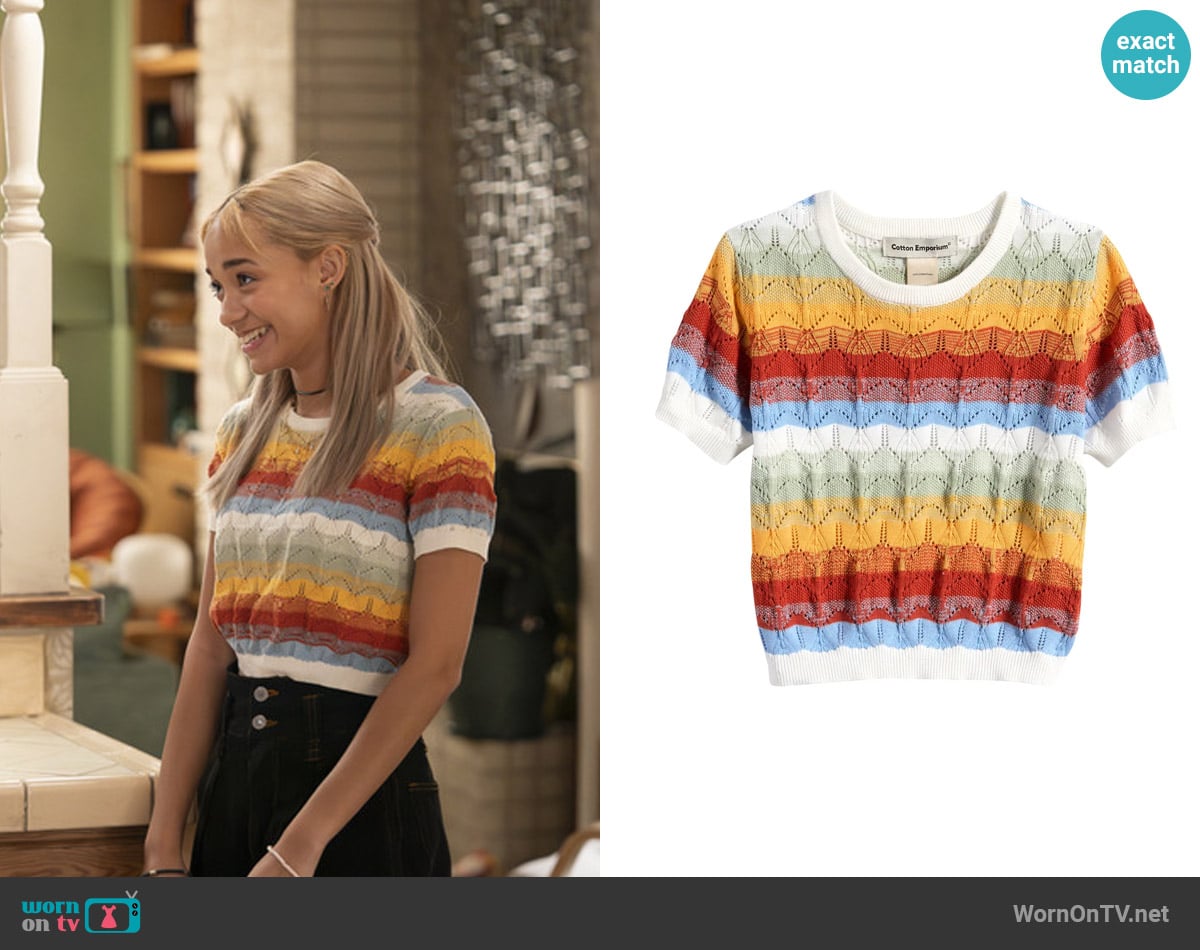 Cotton Emporium Stripe Cotton Pointelle Top worn by Ava (Amirah J) on High Potential