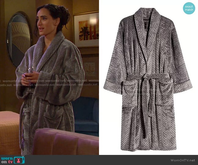 Daniel Buchler Herringbone Plush Fleece Robe worn by Gabi Hernandez (Cherie Jimenez) on Days of our Lives
