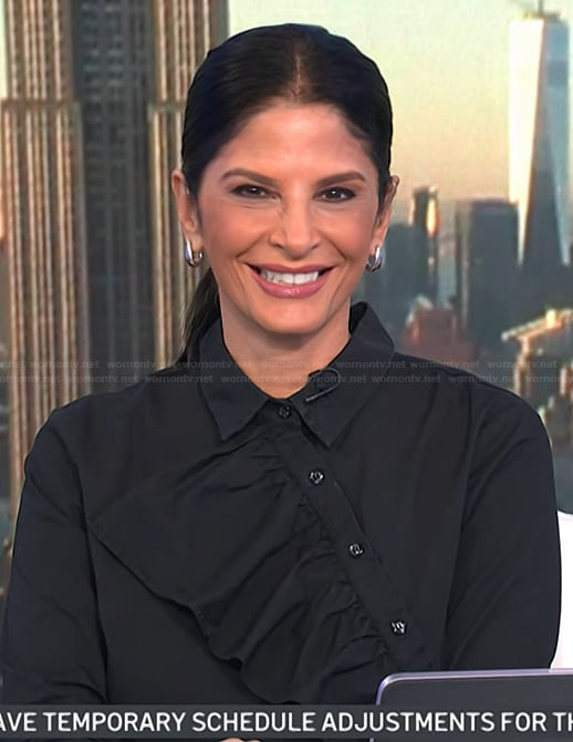 Darlene’s black ruffle front blouse on Today