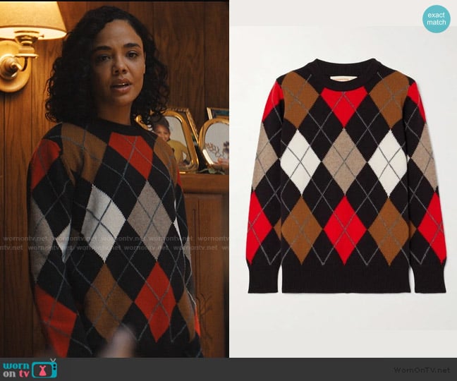 & Daughter Argyle checked wool sweater worn by Anna Andrews (Tessa Thompson) on His & Hers