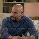 Devon’s blue striped hoodie on The Young and the Restless