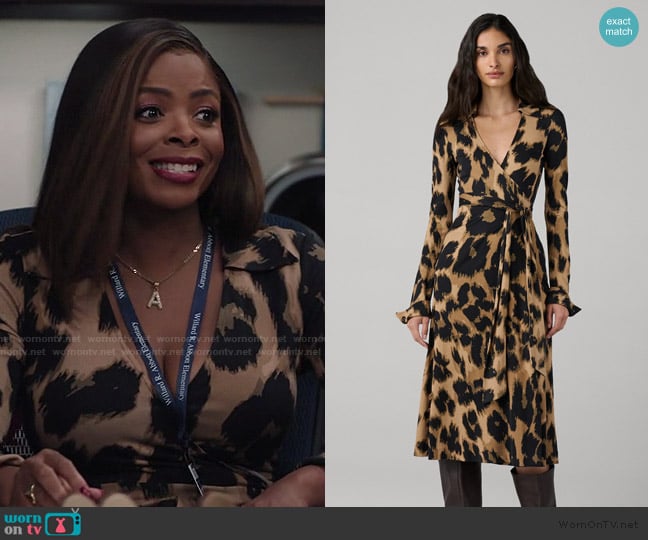 Diane von Furstenberg Antonia Silk Jersey Wrap Dress worn by Ava Coleman (Janelle James) on Abbott Elementary