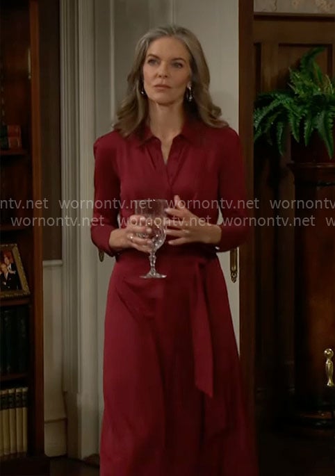 Diane’s dark red shirtdress on The Young and the Restless