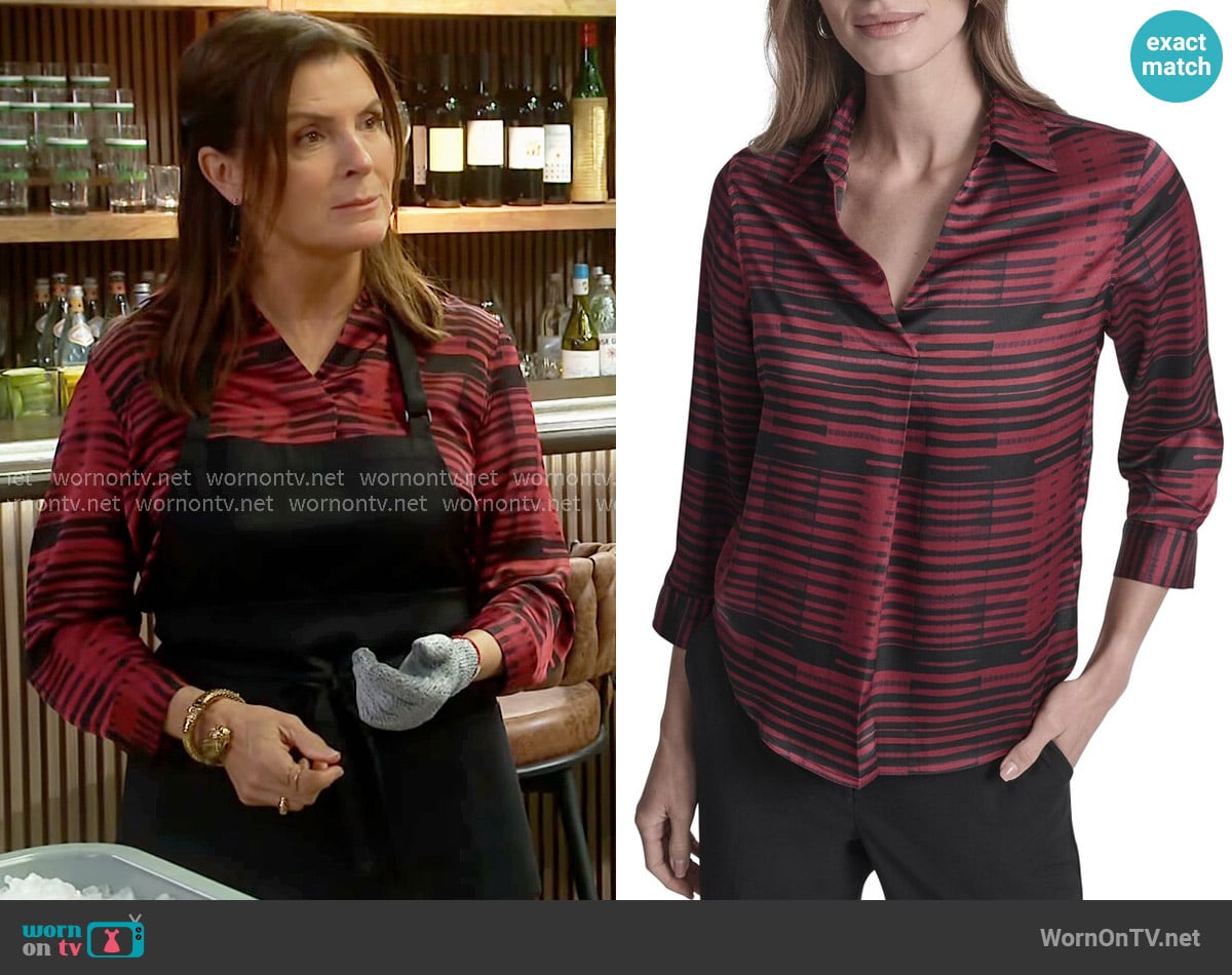 DKNY Collared V-Neck Blouse worn by Sheila Carter (Kimberlin Brown) on The Bold and the Beautiful