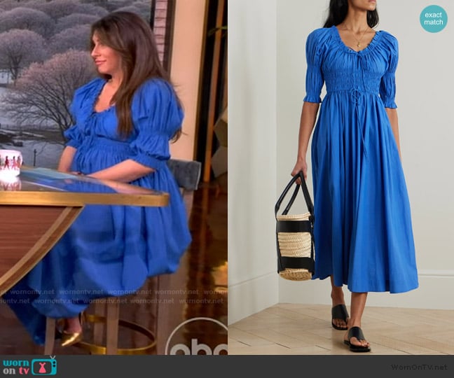 Doen Ischia shirred organic cotton-blend voile midi dress worn by Alyssa Farah Griffin on The View