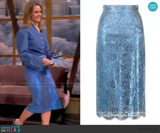 Dolce & Gabbana  High-waisted lace pencil skirt worn by Sara Haines on The View