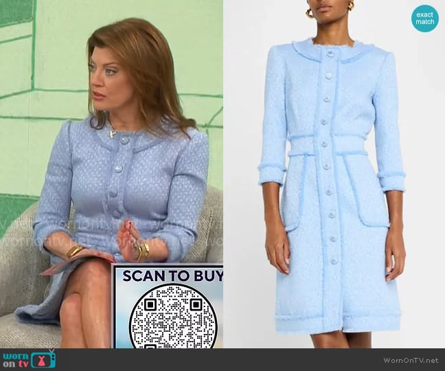 Dolce & Gabbana Rachel Tweed Fringe Dress worn by Norah O'Donnell on CBS Mornings