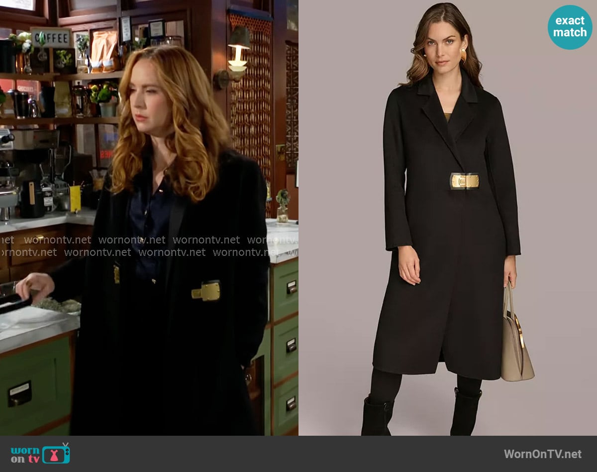 Donna Karan Buckle Front Wool Blend Coat worn by Mariah Copeland (Camryn Grimes) on The Young and the Restless