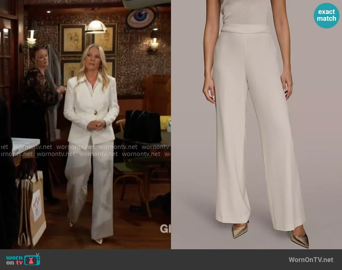 Donna Karan Extra High Rise Wide Leg Pant in Cream worn by Christine Blair Williams (Lauralee Bell) on The Young and the Restless