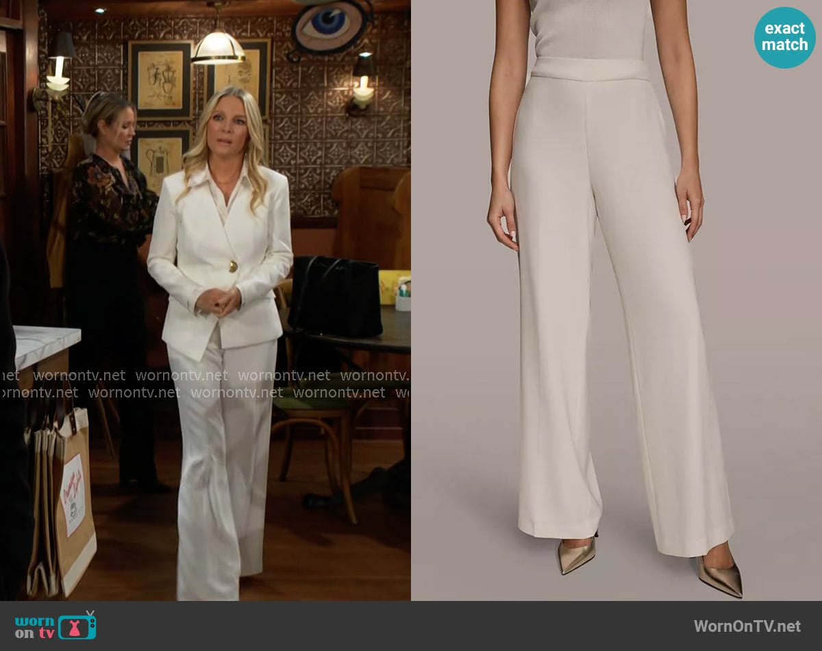 Donna Karan Extra High Rise Wide Leg Pant in Cream worn by Christine Blair Williams (Lauralee Bell) on The Young and the Restless