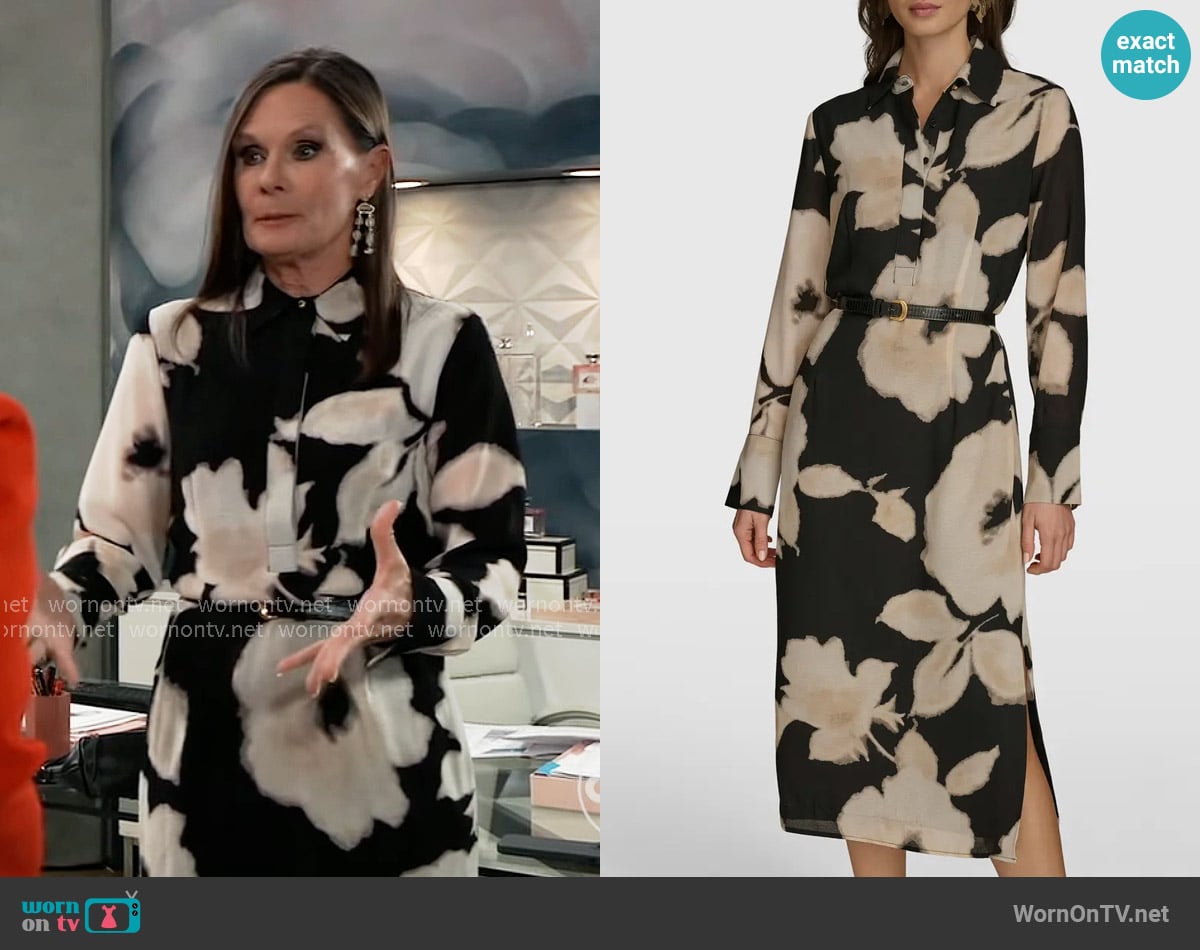 Donna Karan Floral Print Long Sleeve Shirtdress worn by Lucy Coe (Lynn Herring) on General Hospital