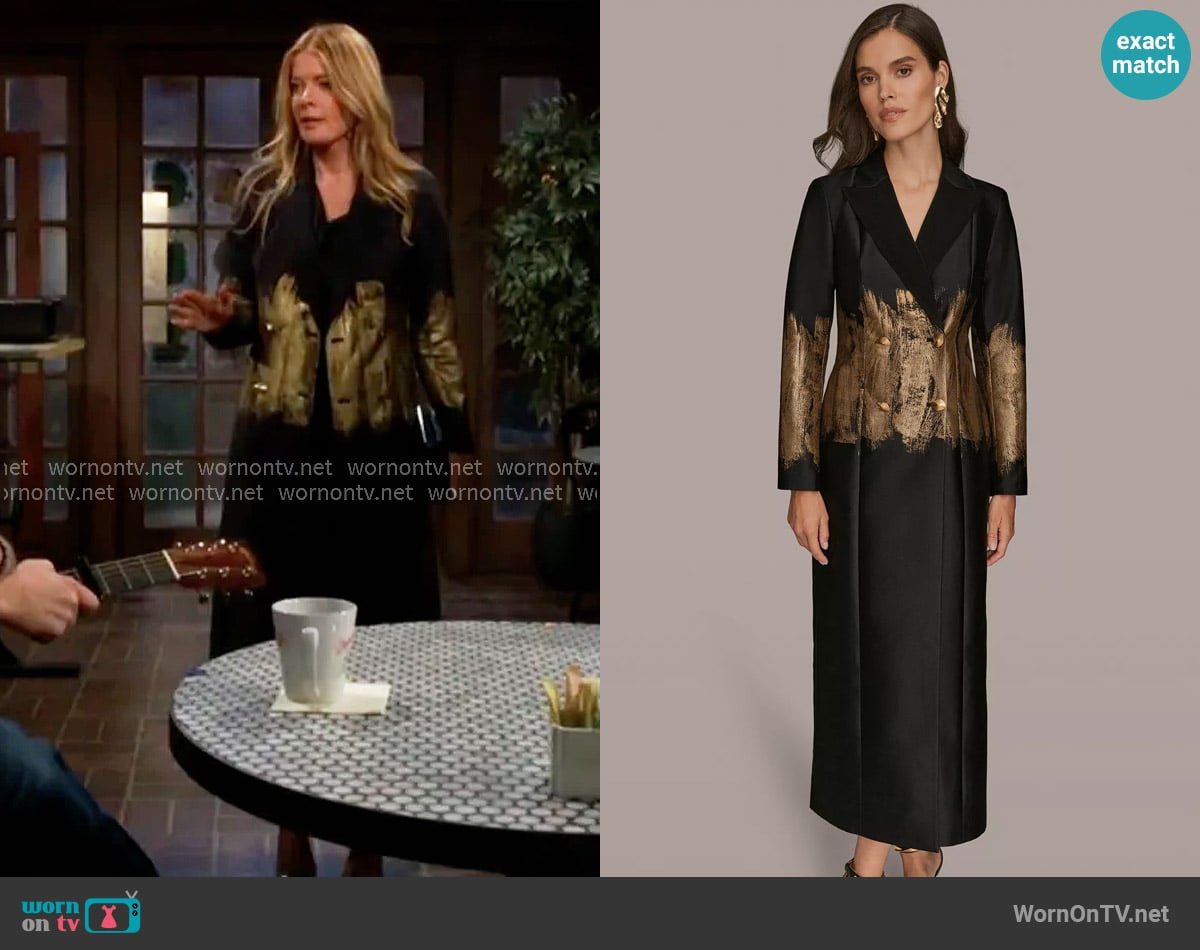 Donna Karan Long Sleeve Jacquard Coat Dress worn by Phyllis Summers (Michelle Stafford) on The Young and the Restless