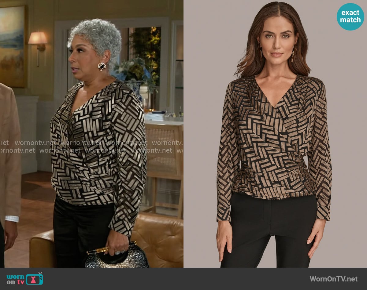 Donna Karan Wrap Effect Chevron Burnout Top worn by Anita Dupree (Tamara Tunie) on Beyond the Gates