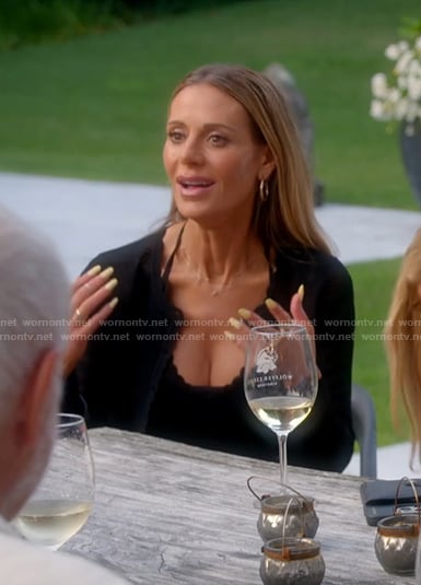 Dorit’s black halter pointelle dress and cardigan on The Real Housewives of Beverly Hills