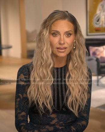 Dorit's striped floral lace confessional top on The Real Housewives of Beverly Hills