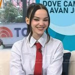 Dove Cameron's striped shirt and grey pencil skirt on Today