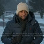 Shaquille Brewster's navy down jacket on NBC News Daily