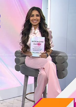 Dr. Amy Shah’s pink shirt and flare pants on Today
