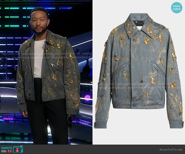 Dries Van Noten Velen Embellished Jacket worn by John Legend on The Voice