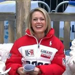 Dylan’s red, white and navy puffer jacket on Today