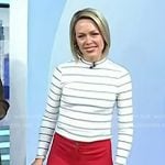 Dylan’s white striped top and red pants on Today