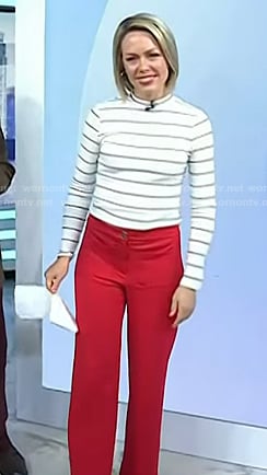 Dylan’s white striped top and red pants on Today