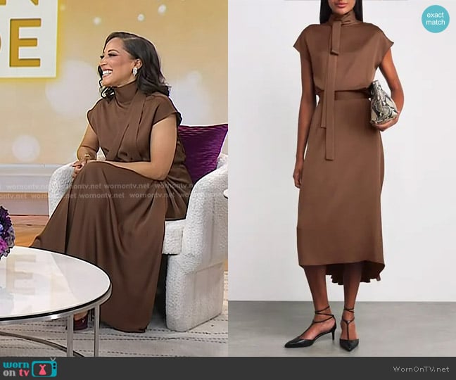 Edeline Lee Ribbon Neck Blouse in Brown worn by Robin Thede on Today