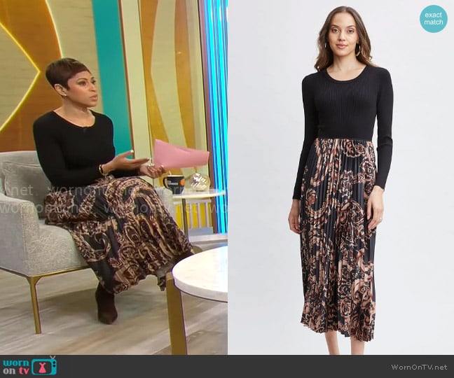 Jericka Duncan’s black paisley print dress on CBS Mornings