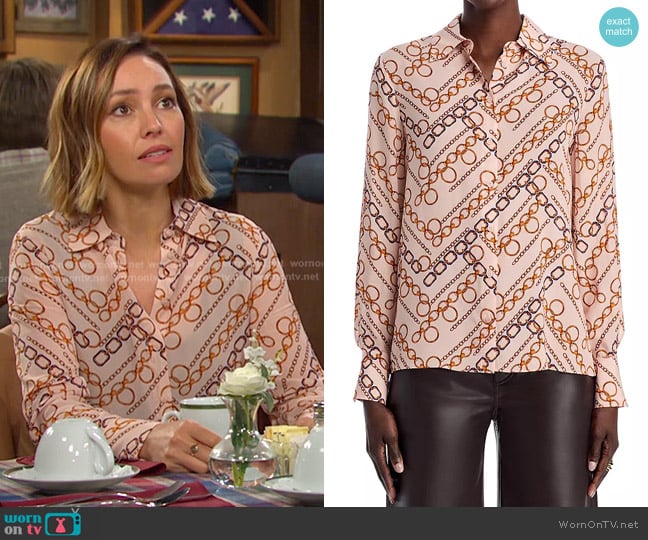 Elie Tahari The Haven Gilded Chain Print Shirt worn by Gwen Rizczech (Emily O'Brien) on Days of our Lives