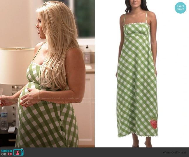 Elizabeth and James Green Gingham Maxi Dress with Strawberry Detail worn by Madison LeCroy on Southern Charm