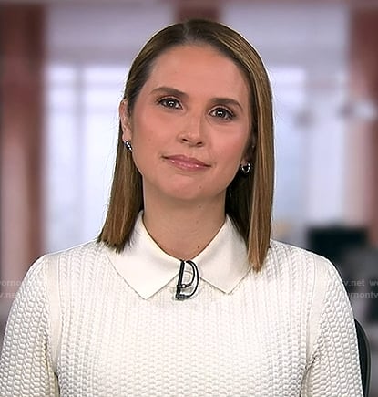 Elizabeth’s white collared knit sweater on Good Morning America