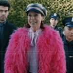 Elsbeth’s pink feather cardigan on Elsbeth