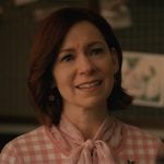 Elsbeth’s pink gingham check cardigan on Elsbeth