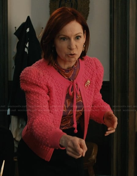 Elsbeth’s pink tie front cardigan on Elsbeth