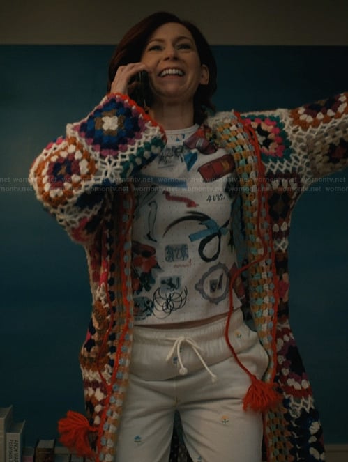 Elsbeth's white printed top on Elsbeth