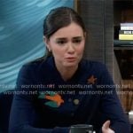 Emma’s navy blue embroidered cardigan on General Hospital