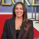 Emily's gingham check double breasted blazer on Access Hollywood