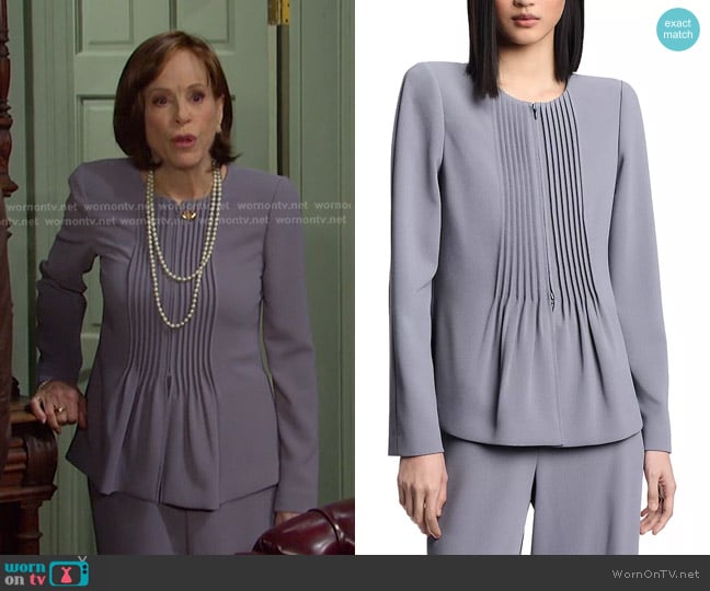Emporio Armani Front Zip Pleated Fluid Armure Jacket worn by Vivian Alamain (Louise Sorel) on Days of our Lives