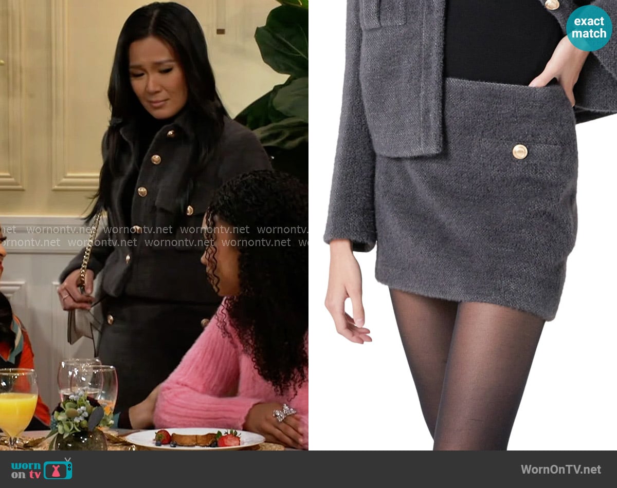 Endless Rose Tweed Boucle Skirt worn by Caroline Lee (Ellie Wang) on Beyond the Gates