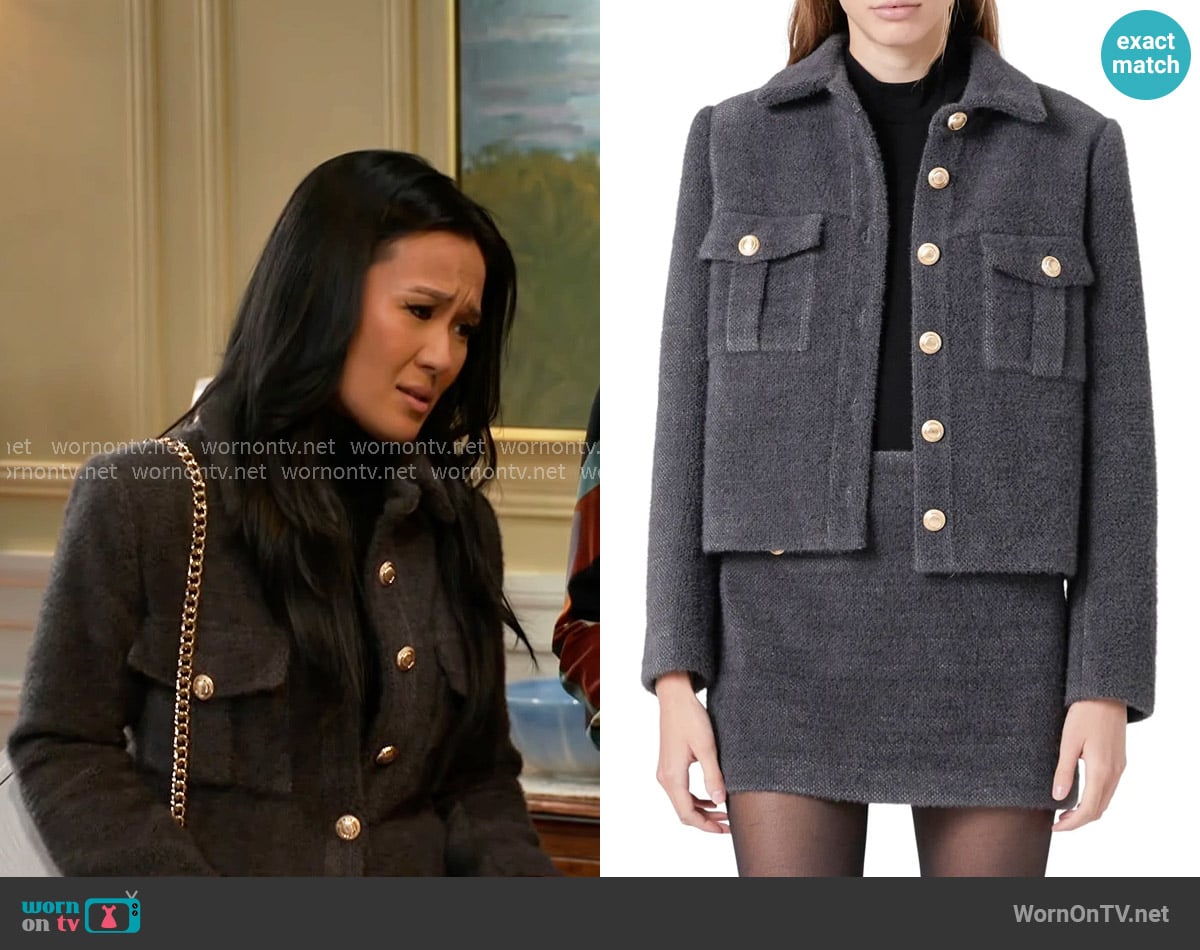 Endless Rose Tweed Soft Brushed Buttoned Jacket worn by Caroline Lee (Ellie Wang) on Beyond the Gates