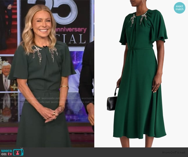 Erdem Embellished pleated crepe midi dress worn by Kelly Ripa on Live with Kelly and Mark