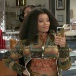 Eva’s patchwork print jacket and skirt set on Beyond the Gates