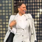 Eva Marcille’s white tweed check dress and blazer on Tamron Hall Show