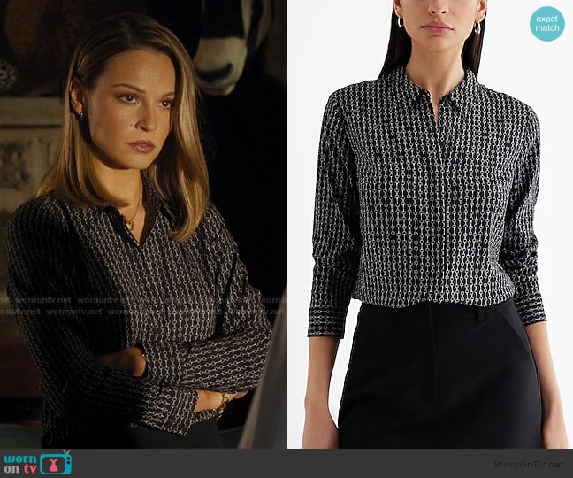 Express Printed Portofino Shirt worn by Rebecca Falcone (Kayla Wallace) on Landman