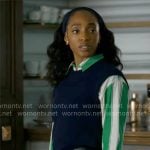 Faith’s green striped shirt and camel pants on Will Trent