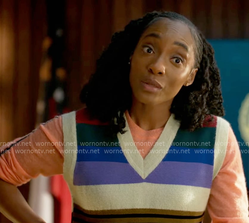 Faith’s rainbow striped sweater vest on Will Trent