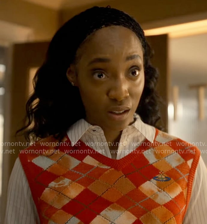 Faith's red argyle UFO vest on Will Trent