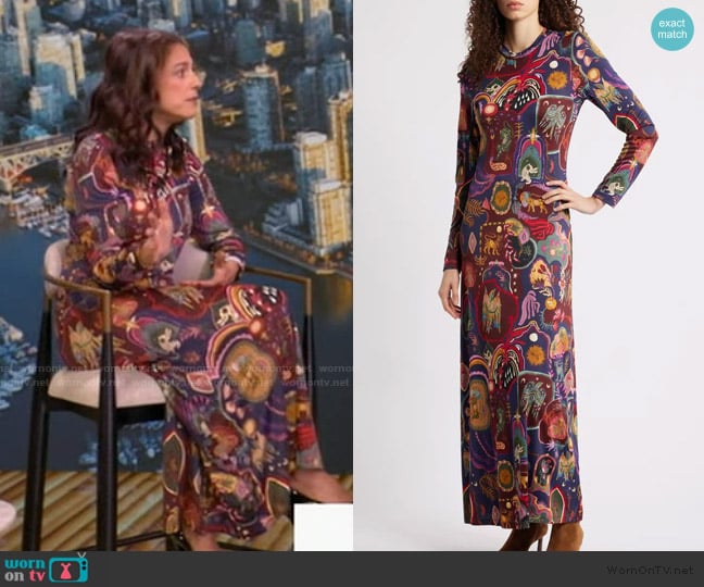Farm Rio Artsy Surreal Long Sleeve Floral Jersey Dress worn by Jacqui Gifford on Live with Kelly and Mark
