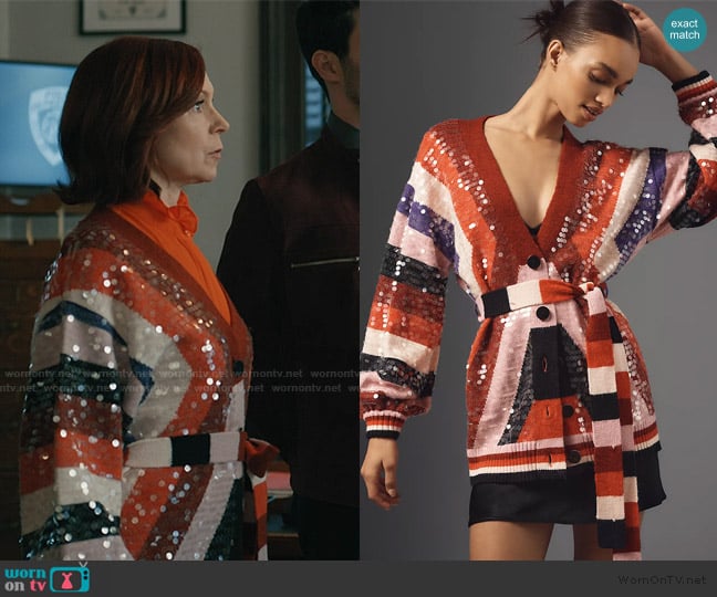 Farm Rio Colorful Stripes Knit Cardigan Sweater worn by Elsbeth Tascioni (Carrie Preston) on Elsbeth