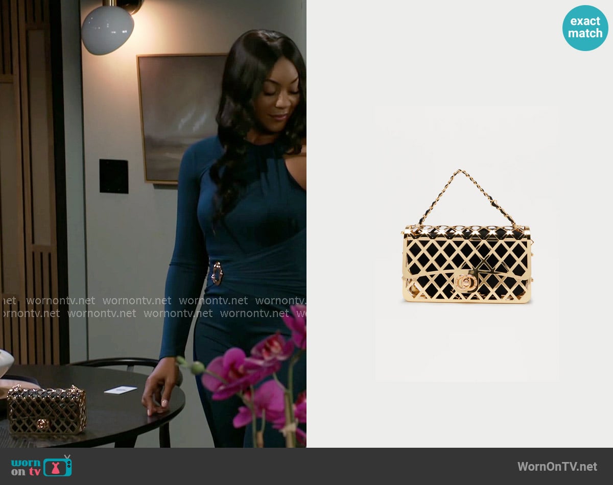 Fashion Nova Chosen Girl Metal Clutch worn by Shanice Johnson (Ernestine Johnson) on Beyond the Gates